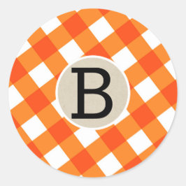Orange Vit Karo Rutig Halloweenfest Förmån Runt Klistermärke