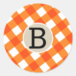 Orange Vit Karo Rutig Halloweenfest Förmån Runt Klistermärke