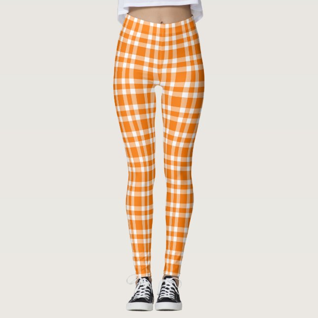 Orange Vit Karomuster Leggings (Framsida)