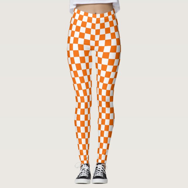 Orange Vit kontrollerad Mönster Leggings (Framsida)