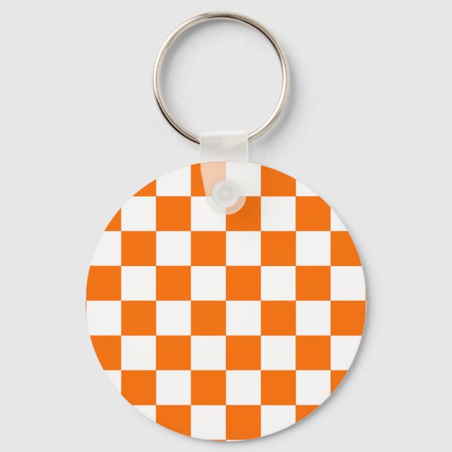Orange Vit kontrollerad Mönster Nyckelring (Framsida)