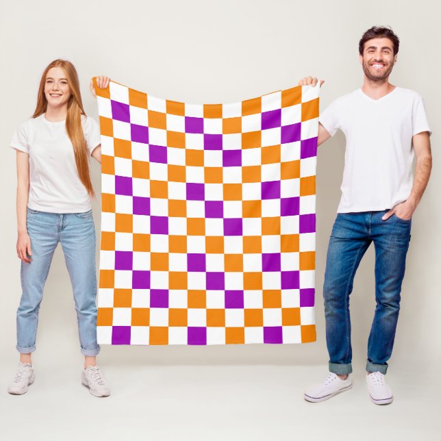 Orange Vit Lila Rutig Mönsterdesign  Fleecefilt (På plats)