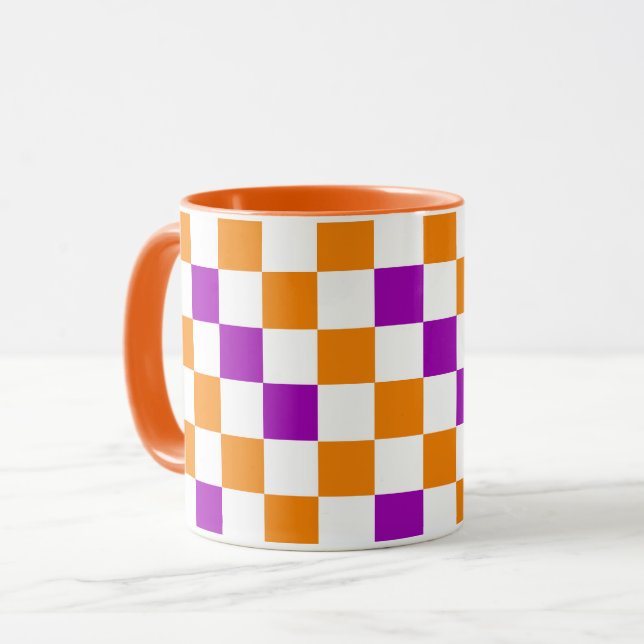 Orange Vit Lila Rutig Mönsterdesign  Mugg (Framsida vänster)