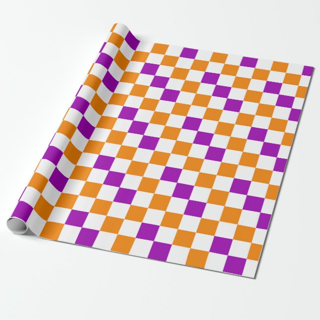 Orange Vit Lila Rutig Mönsterdesign  Presentpapper (Utrullad)