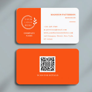 Orange Vit Logotyp QR-kod - minimalistisk modern Visitkort