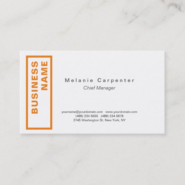 Orange Vit, minimalistiskt, modernt, enkelt Office Visitkort (Framsida)