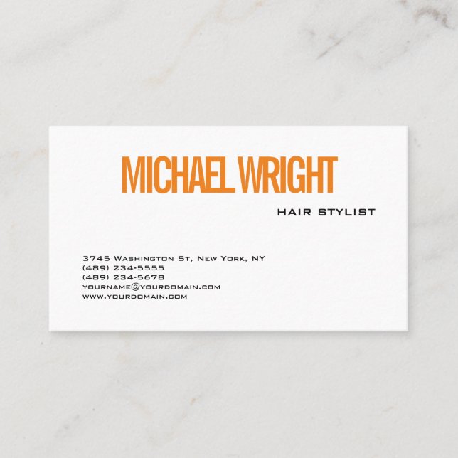 Orange Vit Modern Plain Simple Minimalist Fet Visitkort (Framsida)
