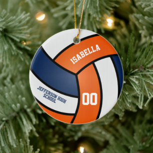 Orange, vit och blå volleyboll julgransprydnad keramik