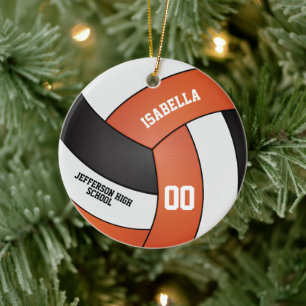 Orange, vit och svart volleyboll julgransprydnad keramik