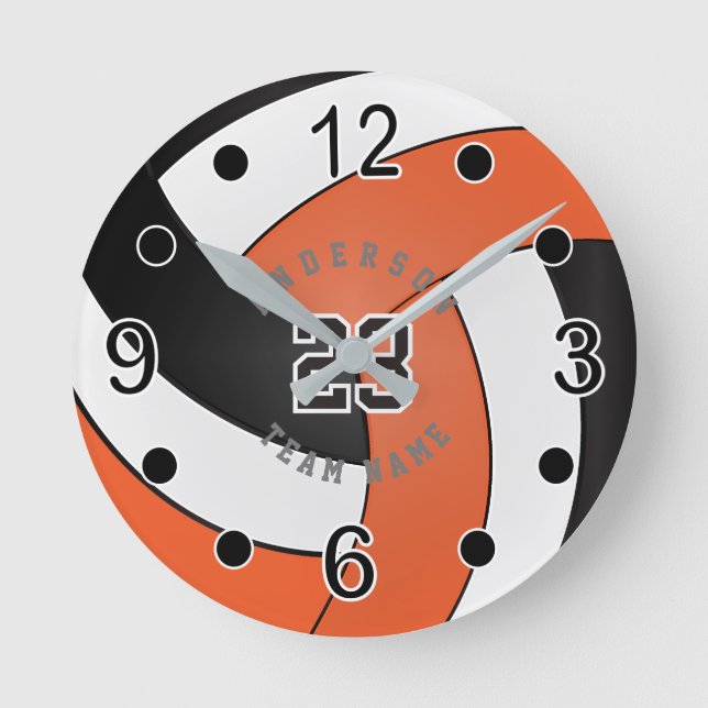 Orange, vit och svart volleyboll Stil - DIY Text Rund Klocka (Framsida)