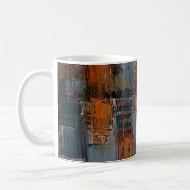Orange-, vit- och testämmålning för abstrakt kaffemugg (Vänster)