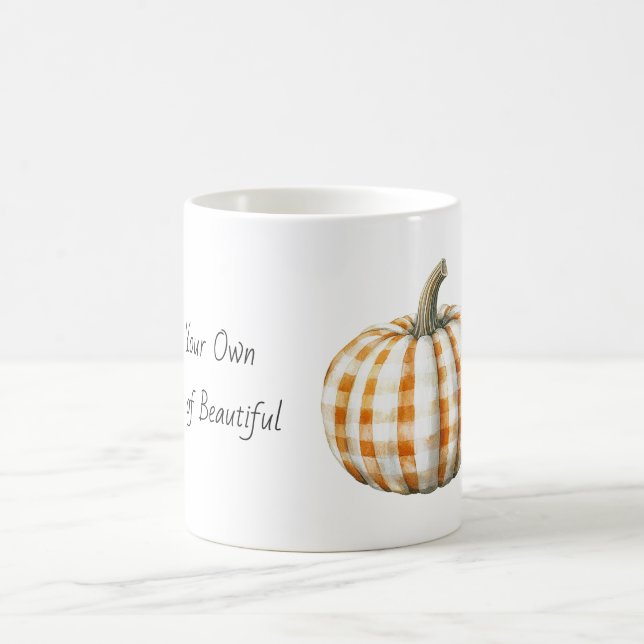 Orange Vit Plaid Ränder Pumpa Kaffemugg (Center)