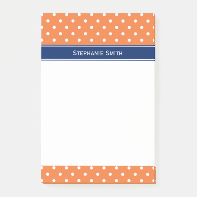 Orange, vit polkatodpunkt med Royal blå Post-it Block (Framsida)