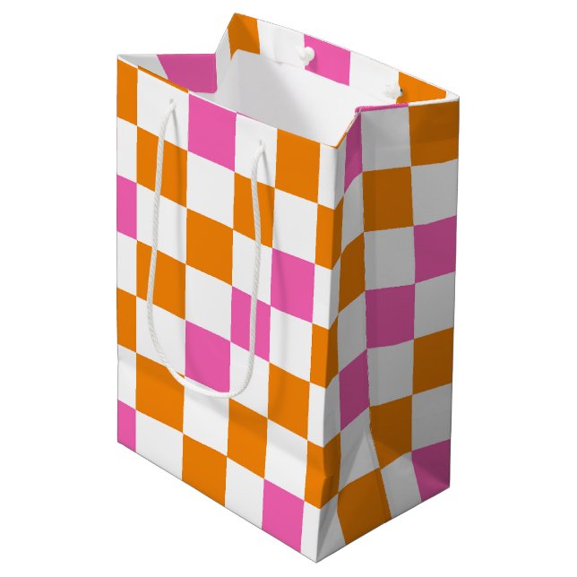 Orange Vit Rosa Rutig Mönsterdesign  (Framsidan Vinklad)
