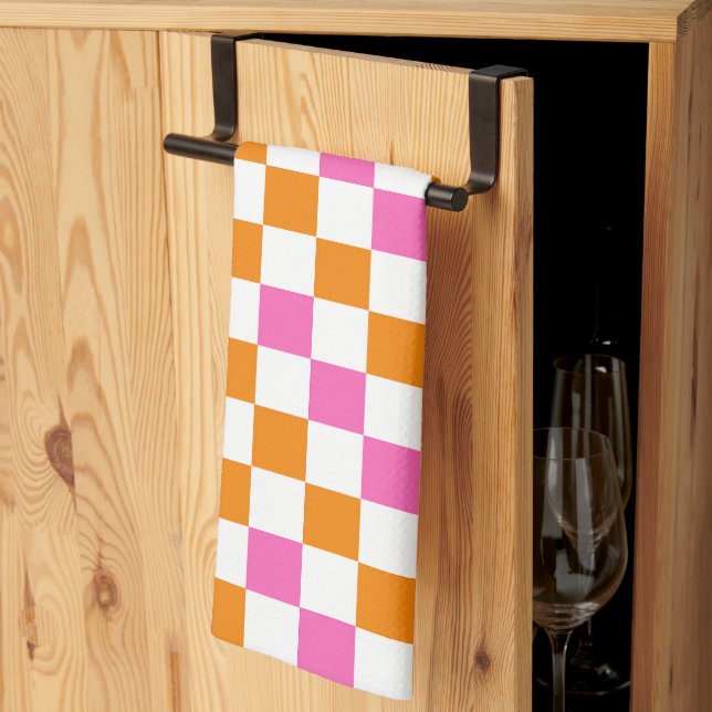 Orange Vit Rosa Rutig Mönsterdesign  Kökshandduk (Thirds Fold)