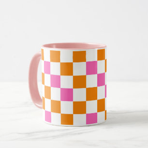 Orange Vit Rosa Rutig Mönsterdesign Mugg