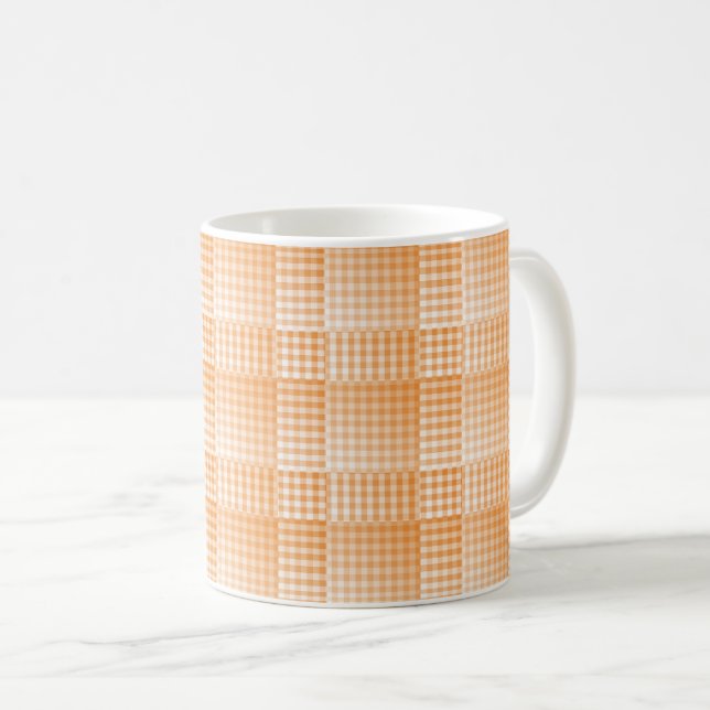 Orange Vit Rutig Abstrakt Mönster Kaffemugg (Framsida höger)