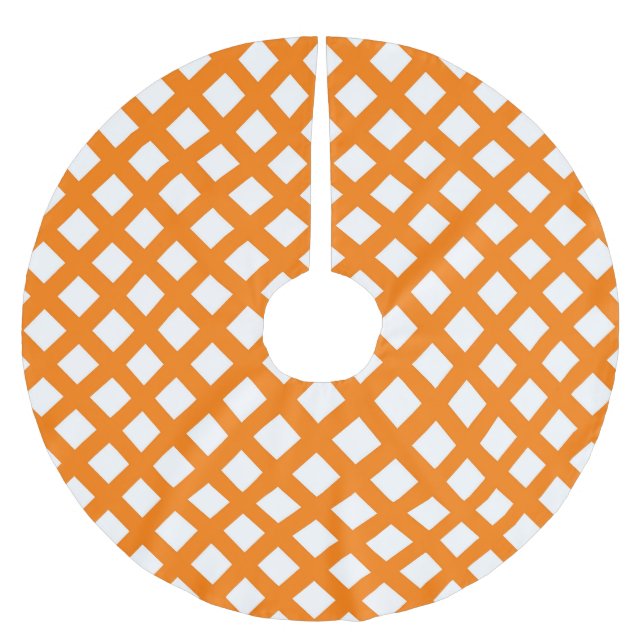 Orange Vit Rutig Diamantmönster Julgransmatta Borstad Polyester (Framsidan)