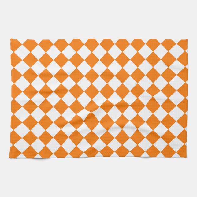 Orange Vit Rutig Diamantmönster  Kökshandduk (Horisontell)