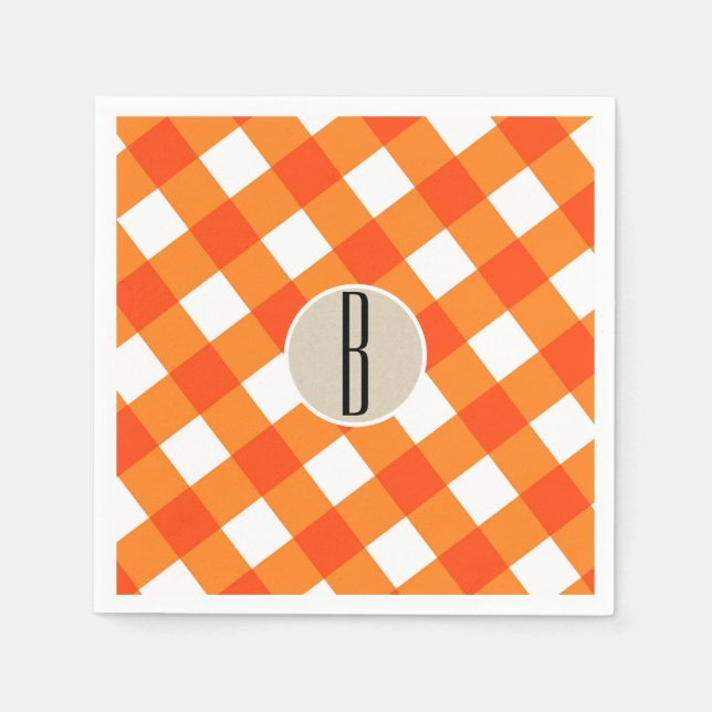 Orange Vit Rutig Kraft Monogram Bokstav Pappersservett (Framsidan)