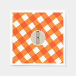 Orange Vit Rutig Kraft Monogram Initial Pappersservett