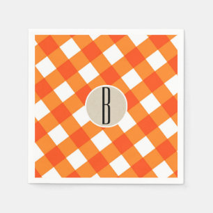 Orange Vit Rutig Kraft Monogram Initial Pappersservett