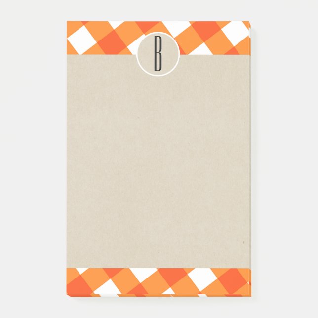 Orange Vit Rutig Kraft Monograminitial Post-it Block (Framsida)