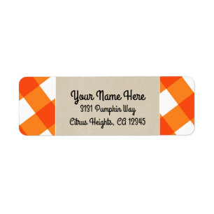 Orange Vit Rutig Kraft Rustik Monogram Initialboks Returadress Etikett