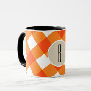 Orange Vit Rutig Kraftmonogram Initial Mugg
