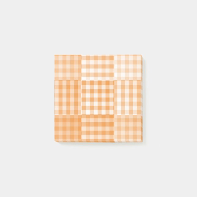 Orange Vit Rutig Lappteknik Mönster Post-it Block (Framsida)