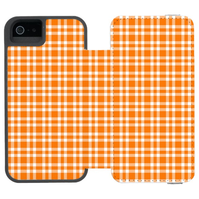 Orange Vit Rutig Mönster Incipio iPhone Wallet Skal (Folio Öppen)