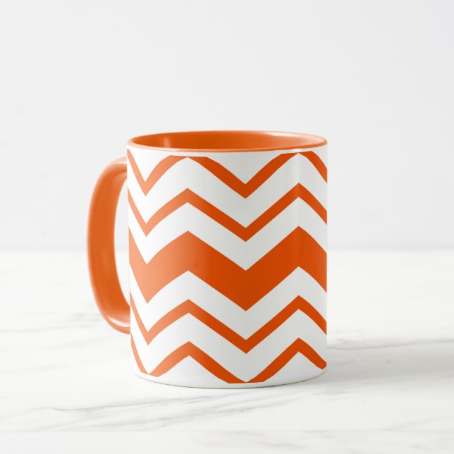Orange Vit Sicksack-Zickzackmönsterdesign  Mugg (Framsida vänster)