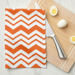 Orange Vit Sicksack Zigzag Mönsterdesign Kökshandduk