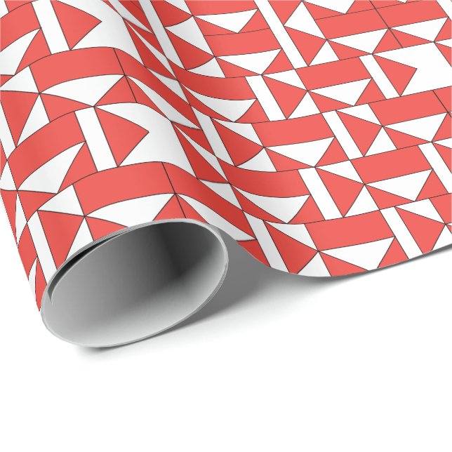 Orange Vit Triangel Fyrkantig Geometrisk Presentpapper (Rullad Hörn)