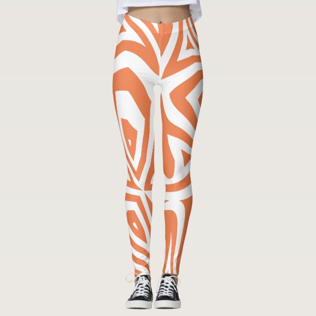 Orange Vita Abstrakten Zebra tryck Womens Leggings (Framsida)