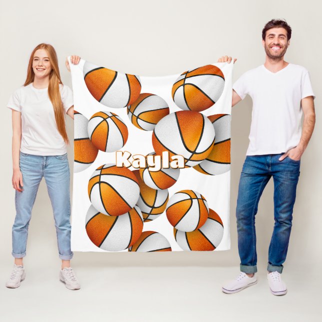 orange, vita basketbollar flickor, sportrumsdekale fleecefilt (På plats)