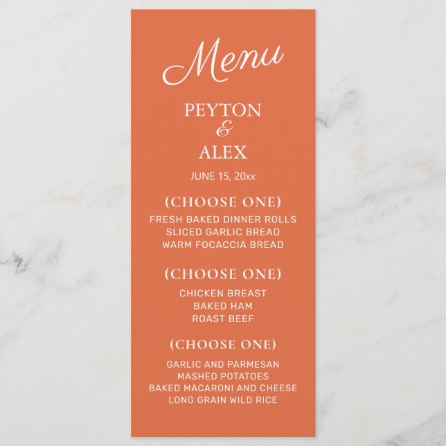 Orange Vita bröllopsdager Förnyelse Meny (Framsida)