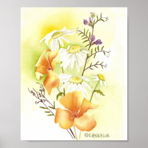 orange, vita daisy och lila sötsaker poster