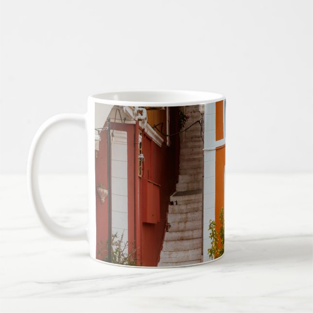 ORANGE VITA OCH GRÅTT KONKRET BYGGNAD KAFFEMUGG (Vänster)