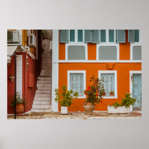 ORANGE VITA OCH GRÅTT KONKRET BYGGNAD POSTER