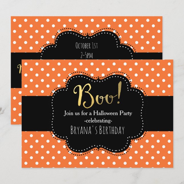 Orange & Vita prickiga Halloween-inbjudningar Inbjudningar (Fram/baksida)