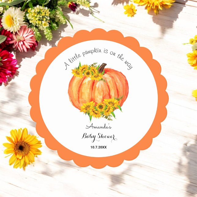 Orange Vita Pumpkin Fall Baby Shower Underlägg Papper (Skapare uppladdad)