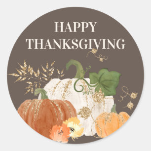 Orange vita pumpor Guld glitter Thanksgiving Runt Klistermärke