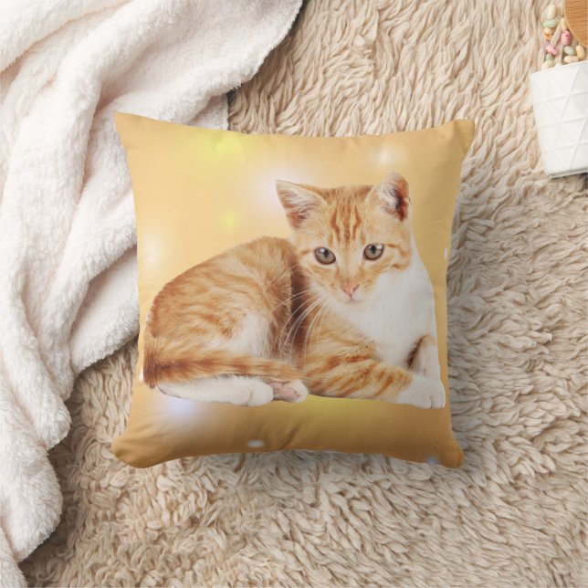 Orange Vita Tabby katt Dekorativ kudde (Filt)