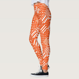 Orange Vitaktig design för mönster för blandat Mön Leggings