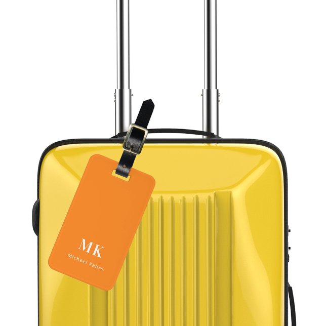 Orange, vitt monogram initialer bagagebricka (Skapare uppladdad)