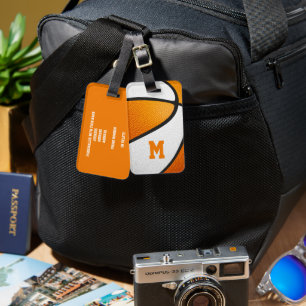 orange, vitt team färg basketboll w monogram bagagebricka