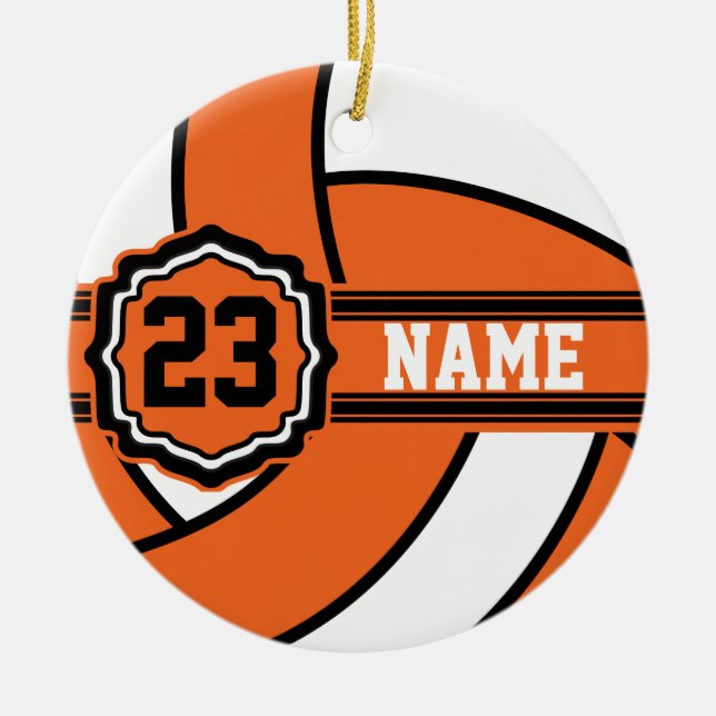 Orange Volleyball | DIY Namn och nummer Julgransprydnad Keramik (Framsidan)