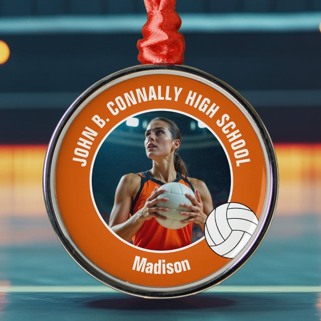 Orange Volleyball Player Photo Christmas Gift Julgransprydnad Metall (Skapare uppladdad)