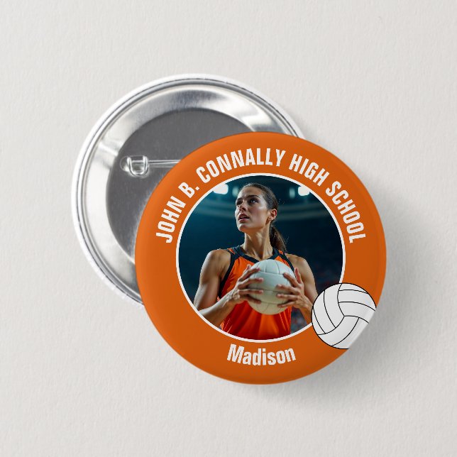 Orange Volleyball Player Photo High School Spirit Knapp (Framsida & baksida)